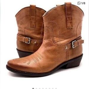 Franco Sarto Cognac Leather Western Ankle Booties